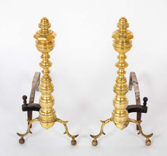 Early 20th Century Polished Brass Andirons