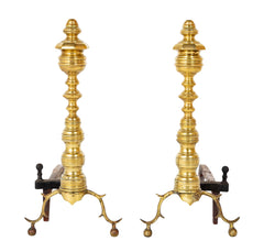 Early 20th Century Polished Brass Andirons