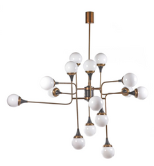 Stilnovo Brass and Opaline Glass Chandelier