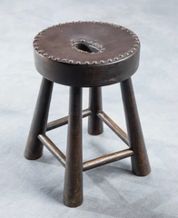 Pair of Stylized  Rustic Oak and Leather Stools