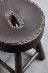 Pair of Stylized  Rustic Oak and Leather Stools