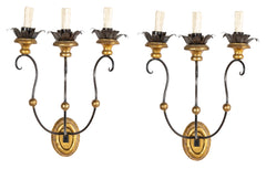 Set of Eight of Italian Iron Tole and Gilt Wood Sconces    Priced per Pair