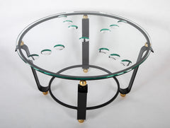 Iron & Brass Ball Dimple Glass Top Table in Manner of Jean Royere