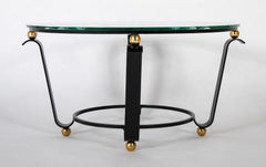 Iron & Brass Ball Dimple Glass Top Table in Manner of Jean Royere