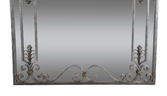 Large French Wrought Iron Mirror with Brass Accents