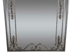 Large French Wrought Iron Mirror with Brass Accents