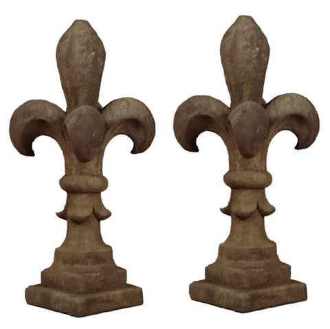 Pair of Cast Stone Garden Flour de Lis