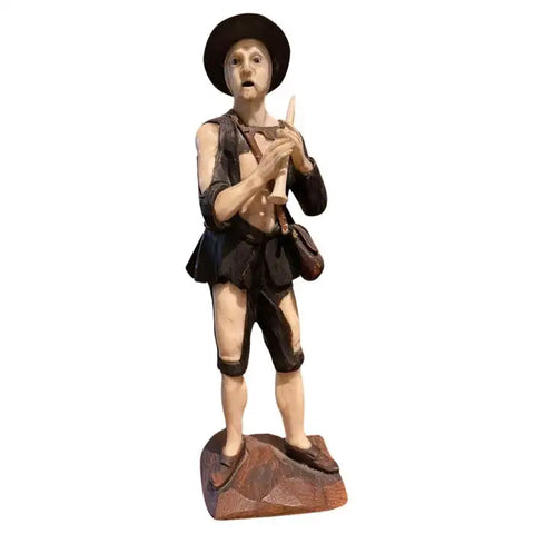 18th Century Austrian Baroque Carved Figure of a Beggar Musician