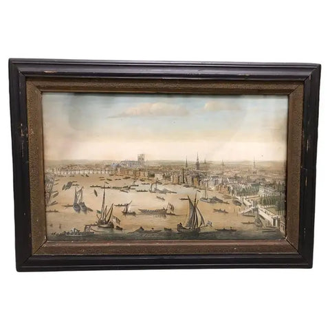 18th Century Color Engraving of Westminster, Somerset House in Original Frame