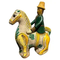 19th Century Spanish Talavera Glazed Ceramic Horse and Rider