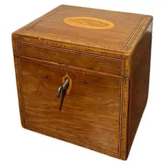 English Regency Mahogany Tea Caddy with Fruitwood Seashell Inlay