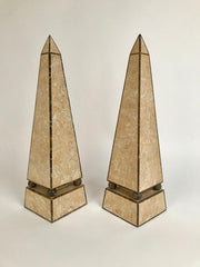 Pair of Obelisks with Travertine and Marble Veneer