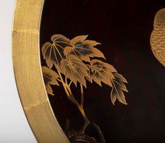 Black Lacquer Plaque with Doves on a Maple Branch signed "Gyokushin"