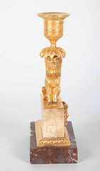 Gilt Sphinx Themed Candlestick on a Stepped Marble Base