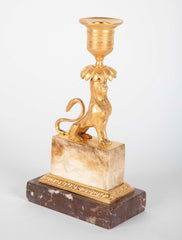 Gilt Sphinx Themed Candlestick on a Stepped Marble Base