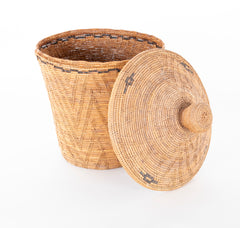 Kuba Lidded Woven Basket with Abstract Stitch Design