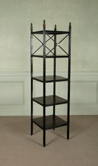 Regency Ebonized Five Tier Etagere with Faux Rosewood Shelves & Finials