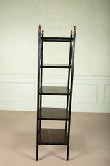 Regency Ebonized Five Tier Etagere with Faux Rosewood Shelves & Finials