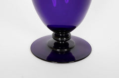 Pair of English Regency Cobalt Blue Blown Glass Covered Urns