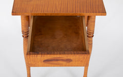 American Tiger Maple Country Sheraton Single Drawer Side Table