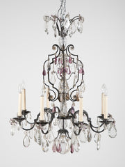 French Crystal & Wrought Iron Chandelier