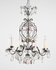 French Crystal & Wrought Iron Chandelier