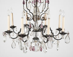 French Crystal & Wrought Iron Chandelier