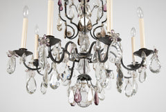 French Crystal & Wrought Iron Chandelier