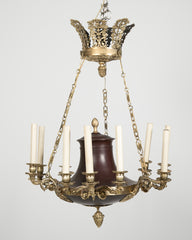 Empire Style Bronze and Patinated 3 Arm Chandelier