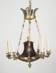 Empire Style Bronze and Patinated 3 Arm Chandelier