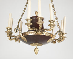 Empire Style Bronze and Patinated 3 Arm Chandelier