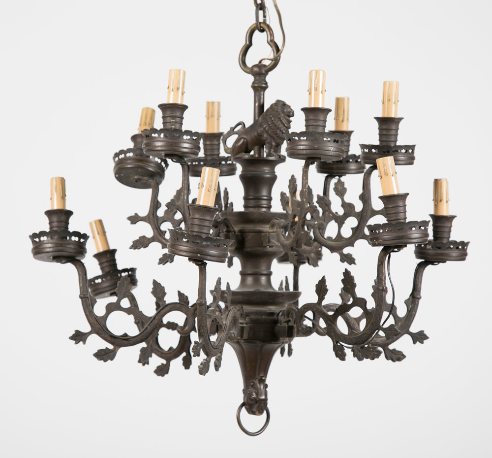 A Brass Two-Tiered Gothic Chandelier - Jayne Thompson Antiques Inc.