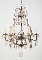 French 3 Double Light Gilded & Rock Crystal Chandelier