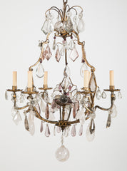 French 3 Double Light Gilded & Rock Crystal Chandelier