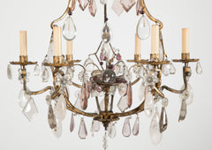 French 3 Double Light Gilded & Rock Crystal Chandelier