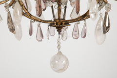 French 3 Double Light Gilded & Rock Crystal Chandelier