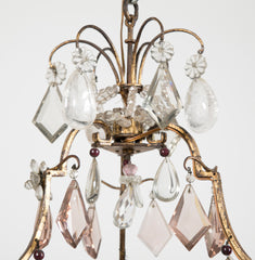 French 3 Double Light Gilded & Rock Crystal Chandelier