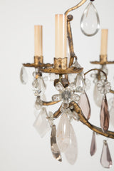 French 3 Double Light Gilded & Rock Crystal Chandelier