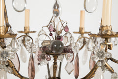 French 3 Double Light Gilded & Rock Crystal Chandelier