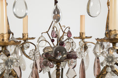 French 3 Double Light Gilded & Rock Crystal Chandelier