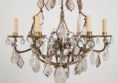 French 3 Double Light Gilded & Rock Crystal Chandelier