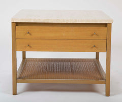 Travertine Top Mahogany Side Table Designed by Paul McCobb