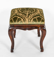 Early 17th Century French Cabriole Leg Walnut & Upholstered Stool