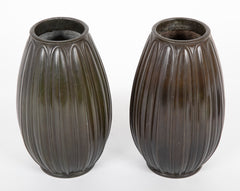 Pair of Just Andersen Ovoid Shape Patinated "Disko" Metal Vases