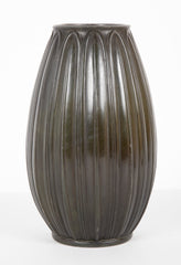 Pair of Just Andersen Ovoid Shape Patinated "Disko" Metal Vases