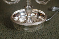 French Silver Plated Bronze Bouillotte Lamp