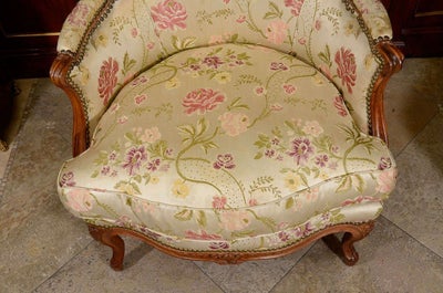 19th C. French Louis XV Floral Oak Bergere Chair - AptDeco